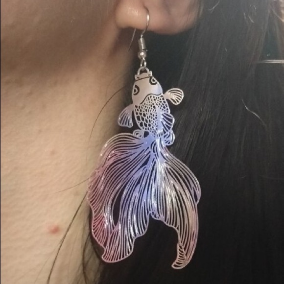 925 black metal koi fish filigree earrings hoops - Picture 10 of 11